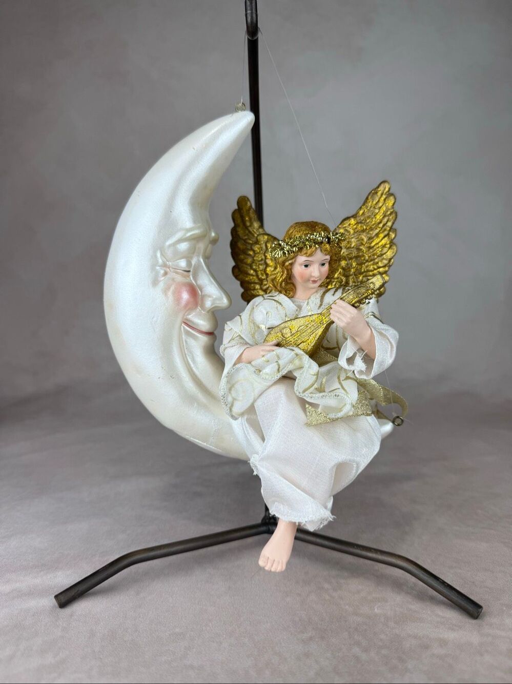 Vintage Celestial Angel on Moon Hanging Decor Cherub